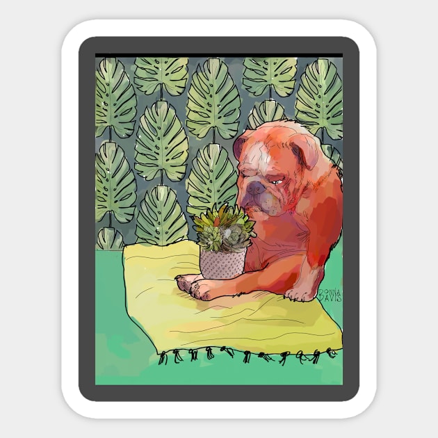 Bulldog and Succulent Sticker by donnadavisart1